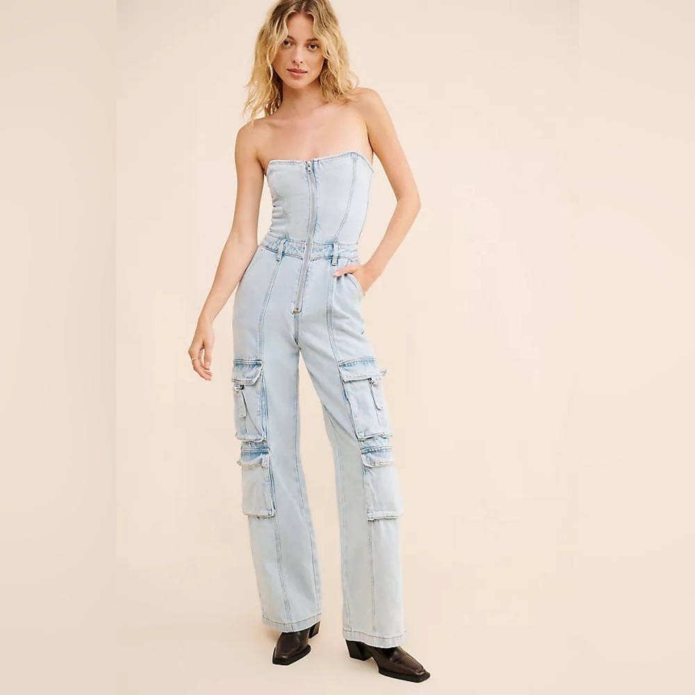 We Wore What Denim Corset cargo Jumpsuit - size 2